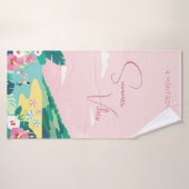 Zomer Vibes Tropisch Roze Custom Name Beach Badhanddoek (Badhanddoek)