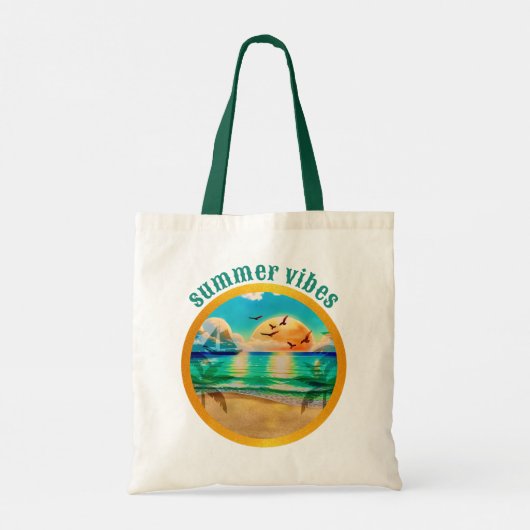 Zomer Vibes, Tropisch strand Sunset Design Tote Bag (Achterkant)