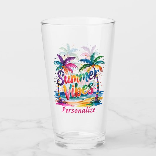 Zomer Vibes Tropische Palm Tree Oceaan Kleurrijk Glas (Voorkant)