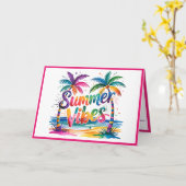 Zomer Vibes Tropische Palm Tree Oceaan Kleurrijk Kaart (Gele Bloem)