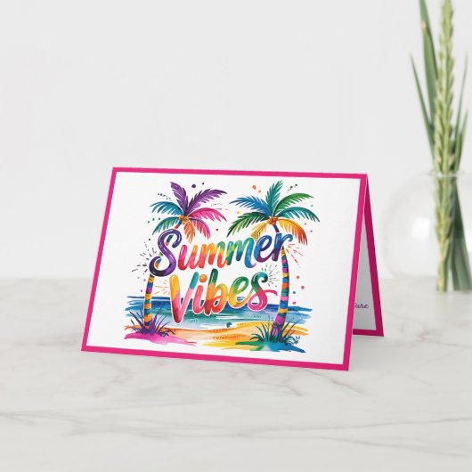 Zomer Vibes Tropische Palm Tree Oceaan Kleurrijk Kaart (Voorkant)