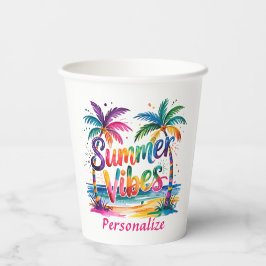 Zomer Vibes Tropische Palm Tree Oceaan Kleurrijk Papieren Bekers