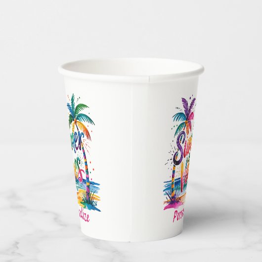 Zomer Vibes Tropische Palm Tree Oceaan Kleurrijk Papieren Bekers (Rechts)