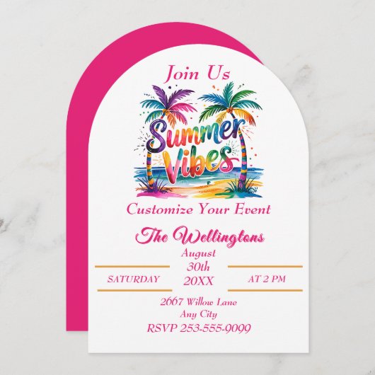 Zomer Vibes Tropische Palm Tree Ocean Customize Kaart (Voorkant / Achterkant)