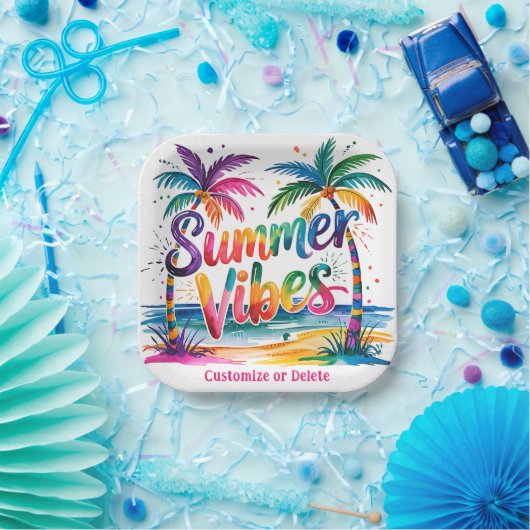 Zomer Vibes Tropische Palm Tree Ocean Customize Papieren Bordje (Feest)