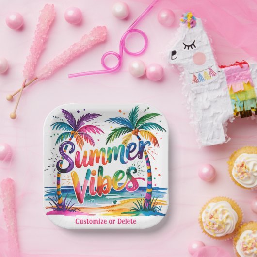 Zomer Vibes Tropische Palm Tree Ocean Customize Papieren Bordje (Feest)