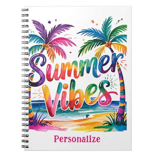 Zomer Vibes Tropische Palm Tree Ocean gepersonalis Notitieboek (Voorkant)