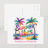 Zomer Vibes Tropische Palmbomen & Ocean Sunset Aankondigingskaart (Voorkant / Achterkant)