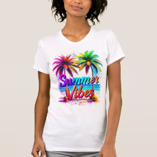 Zomer Vibes Tropische Regenboog Palm Tree Design T-shirt