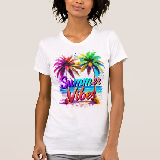 Zomer Vibes Tropische Regenboog Palm Tree Design T-shirt (Voorkant)