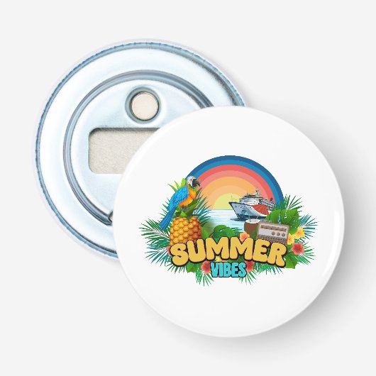 Zomer Vibes Vakantie Button Flesopener (Voorkant)