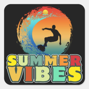 zomer vibes vakantie strand surfen surfer vierkante sticker