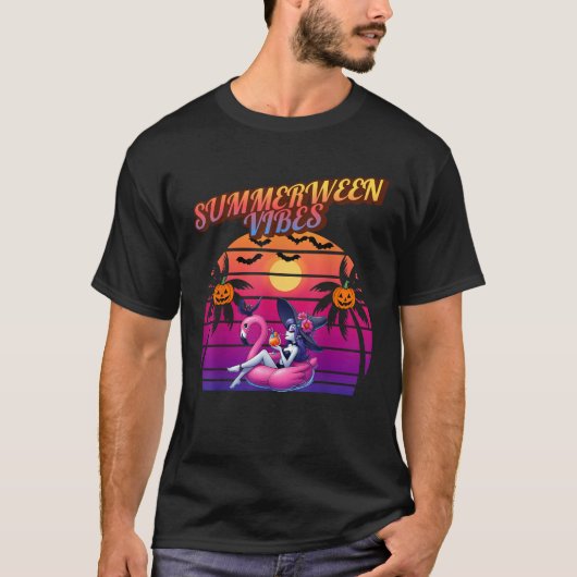 Zomer Vibes Witch Flamingo Float Witch Summer T-shirt (Voorkant)