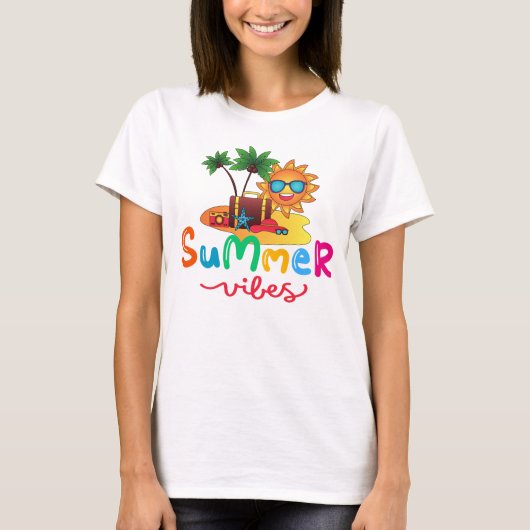 Zomer Vibes Zon en Palm Trees Vrouwen T-shirt (Voorkant)