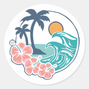 Zomer Vibes Zonsondergang Strand, Retro Vintage zo Ronde Sticker