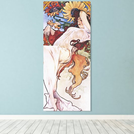 Zomer (vier seizoenen), Alphonse Mucha Canvas Prin (Insitu (Houten vloer))