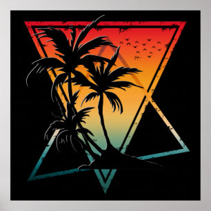 zomer vintage palmbomen retro zonsondergang poster
