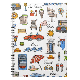 Zomer Vintage Symbolen Handgetekend Patroon Notitieboek