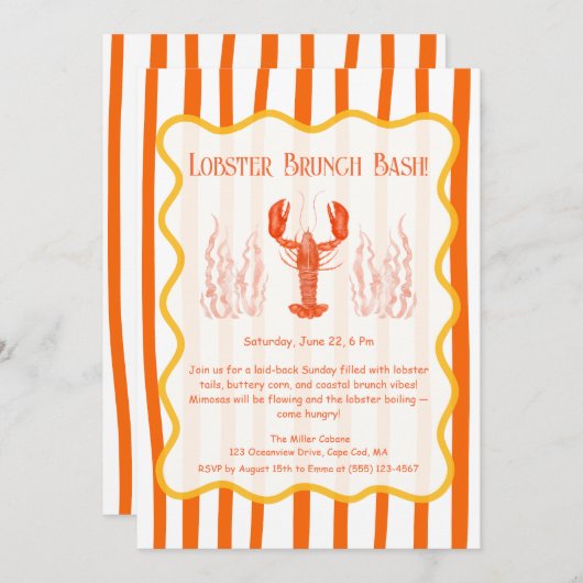 Zomer Vis en zeevruchten Bash - Lobster Boil Brunc Kaart (Voorkant / Achterkant)