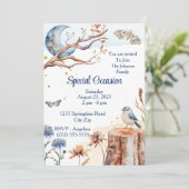 Zomer Vlinder Blauw Vogeltje Maan Bloemig Mooi Kaart (Staand voorkant)