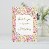 Zomer Vlinder Bloemen Bloom Baby shower Flat Bedankkaart (Staand voorkant)