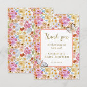 Zomer Vlinder Bloemen Bloom Baby shower Flat Bedankkaart (Voorkant / Achterkant)