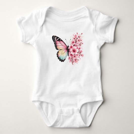 Zomer Vlinder Bloemen Waterverf Bloemendesign Romper (Voorkant)