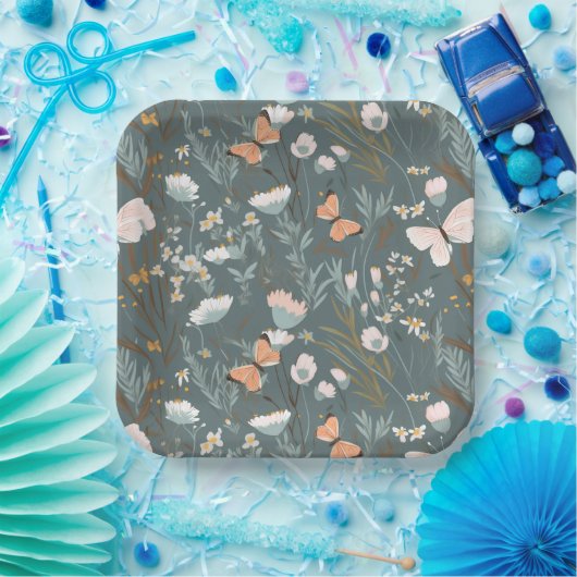 Zomer Vlinders en Wildbloemen Papieren Bordje (Feest)