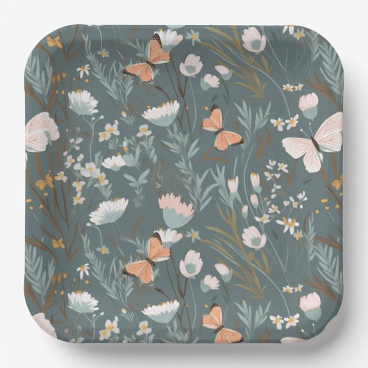 Zomer Vlinders en Wildbloemen Papieren Bordje (Voorkant)