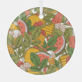 Zomer Voedsel Illustratiepatroon Glas Ornament