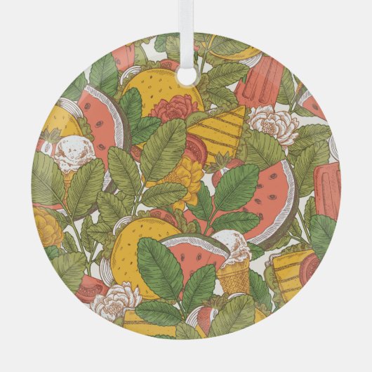 Zomer Voedsel  Illustratiepatroon Glas Ornament (Voorkant)