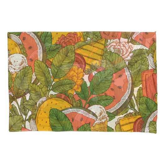 Zomer Voedsel Illustratiepatroon Kussensloop (Voorkant)