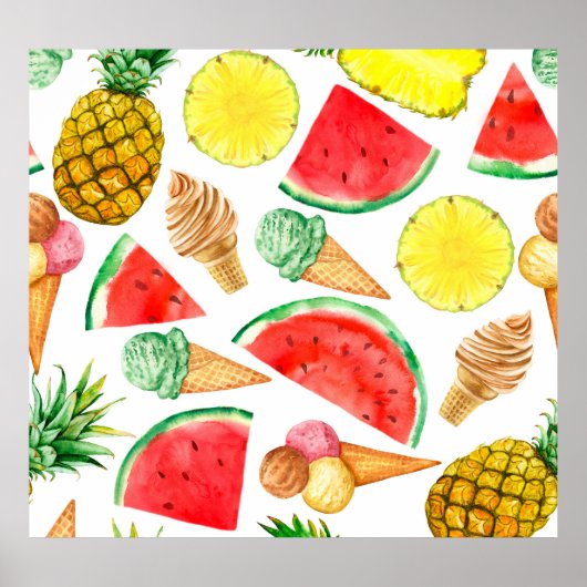 Zomer Voedsel: Watermeloen IJs-crème Poster (Voorkant)