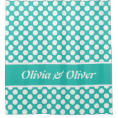 Zomer Voel Turquoise & Witte Polka Dot Patroon Douchegordijn (Voorkant)