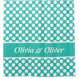 Zomer Voel Turquoise & Witte Polka Dot Patroon Douchegordijn