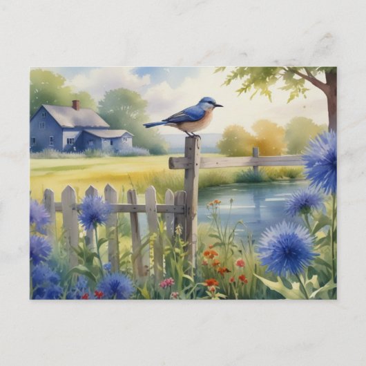 Zomer Vogel Natuur Huis Briefkaart Waterverf (Voorkant)