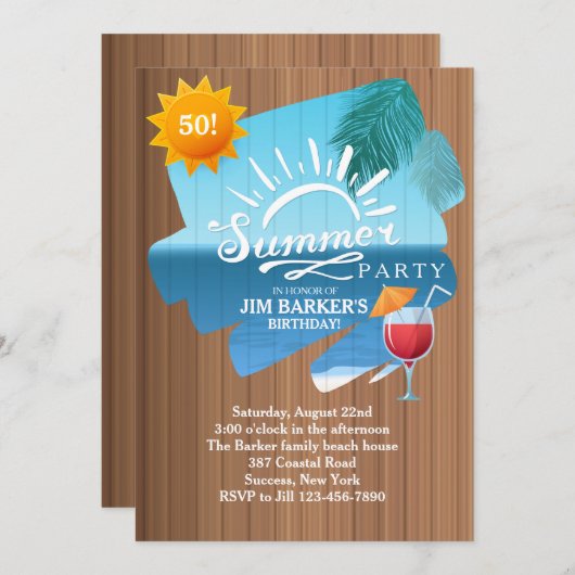 Zomer vrijetijdsfeest uitnodiging (Voorkant / Achterkant)