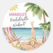 Zomer Vrijgezellenfeestje Cute Strand Ronde Sticker (Voorkant)
