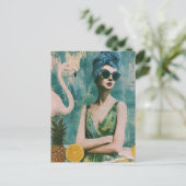 zomer vrouw Mixed Media Collage Briefkaart (Staand voorkant)