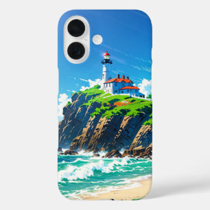 Zomer vuurtoren bij het Zee iPhone 16 Hoesje