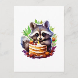 Zomer wasbeer met een 1e verjaardagstaart briefkaart