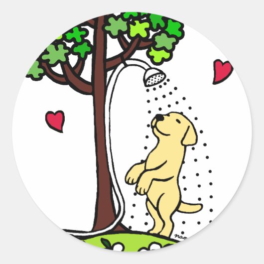 Zomer Water Fun Yellow Labrador Cartoon Ronde Sticker (Voorkant)