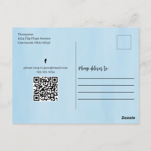 Zomer Watercolor Pool Party Aangepast Briefkaart (Achterkant)