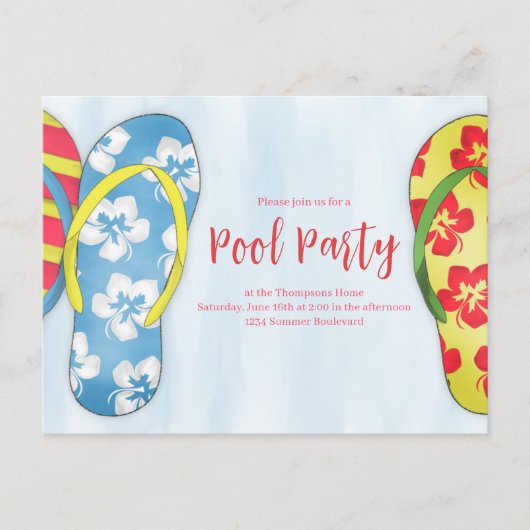 Zomer Watercolor Pool Party Aangepast Briefkaart (Voorkant)