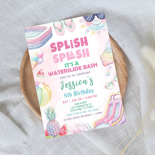 Zomer Waterglijbaan Feest Meisje Verjaardagsfeest Kaart