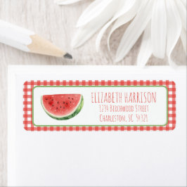 Zomer Watermeloen en Rode Gingham Plaid Etiket
