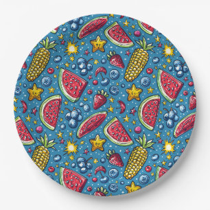 Zomer Watermeloen Maïs en Fruit Papieren Bordje