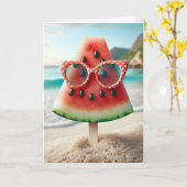 Zomer Watermeloen Popsicle Met Zonnebril Kaart (Gele Bloem)
