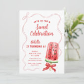 Zomer Watermeloen Verjaardag Uitnodiging (Staand voorkant)