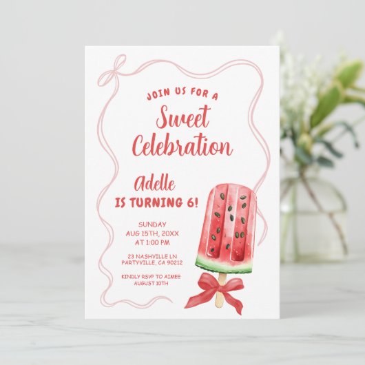 Zomer Watermeloen Verjaardag Uitnodiging (Staand voorkant)